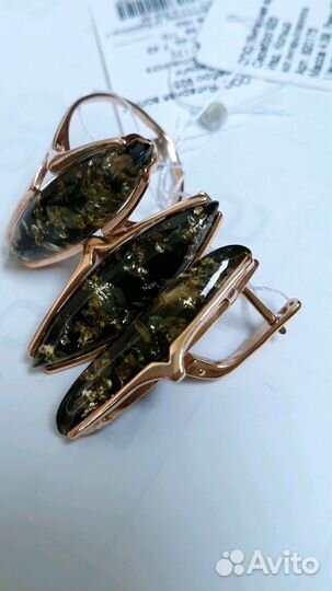 Серьги с зелёным янтарём