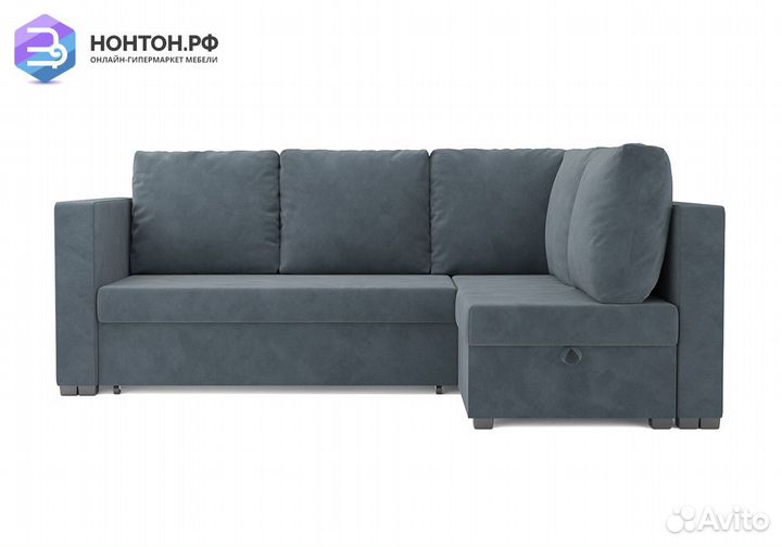 Угловой диван дельфин Мансберг велюр серо-синий