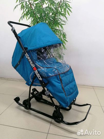 Новые санки-коляска Galaxy Снежинка/бирюзовый лен