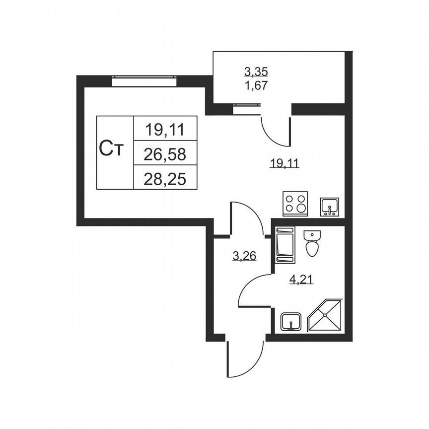 Квартира-студия, 28,3 м², 7/19 эт.
