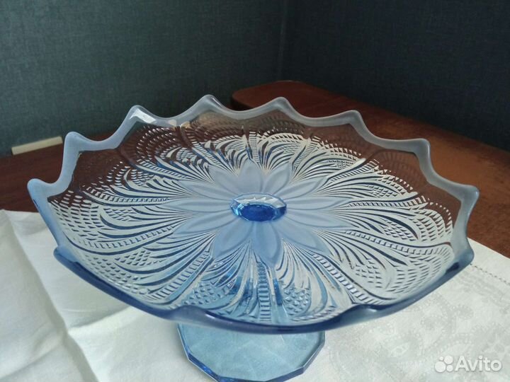 Ваза для фруктов цветное стекло винтаж