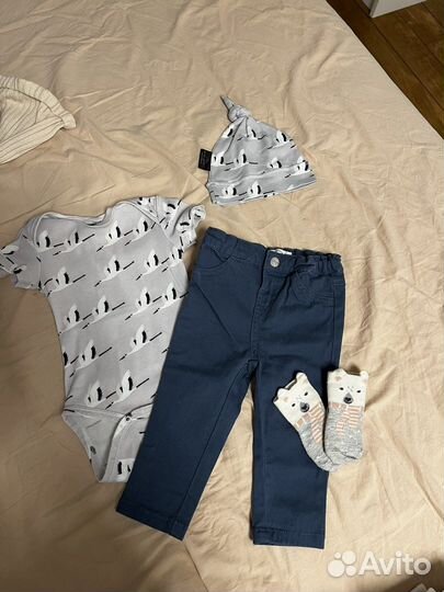 Джинсы reserved и mjolk боди + шапочка и носки