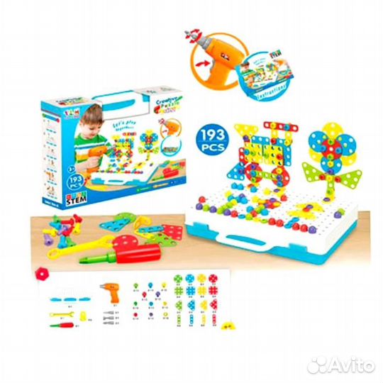 Детская мозаика с шуруповертом, 193 детали
