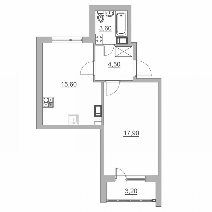 2-к. квартира, 44,8 м², 3/6 эт.