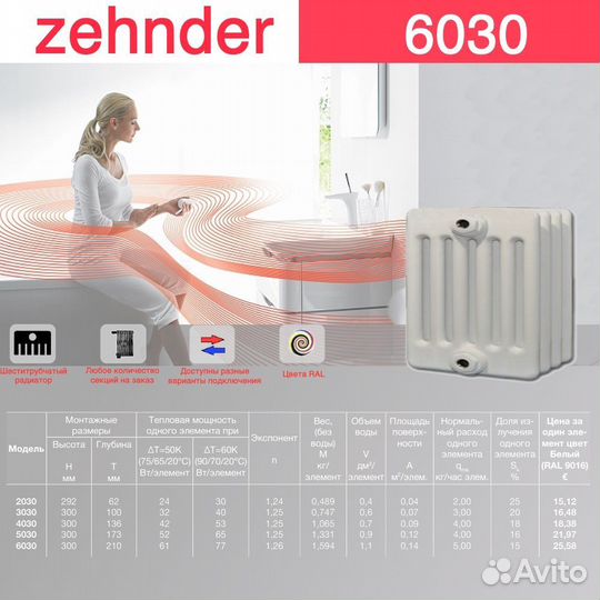 Стальной трубчатый радиатор отопления Zehnder 6030