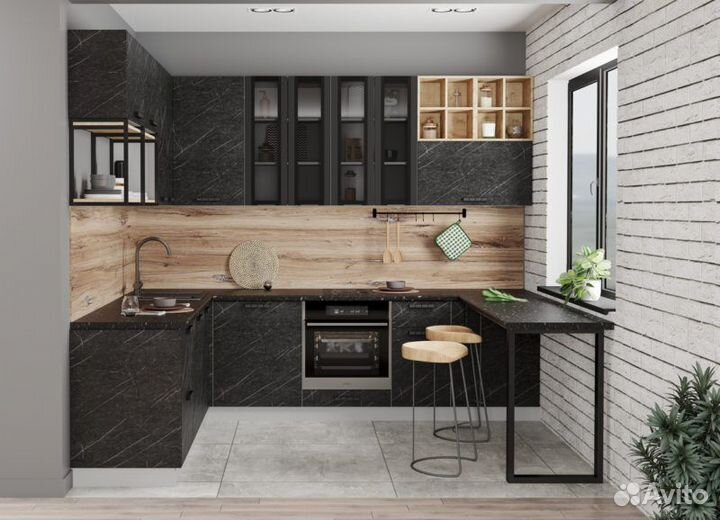 Кухня 2,0м Ройс (Гранит Оникс/корпус Серый)