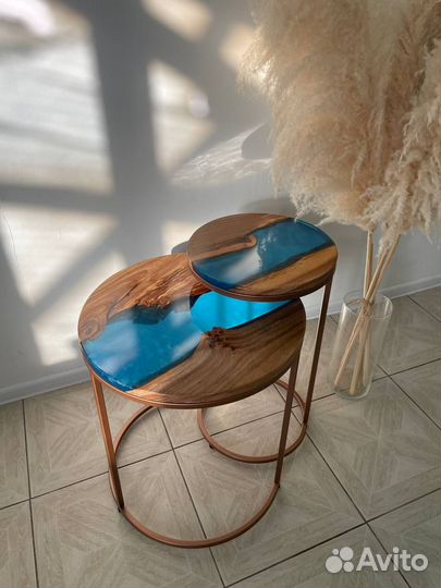 Журнальные столики круглые из дерева (комплект)
