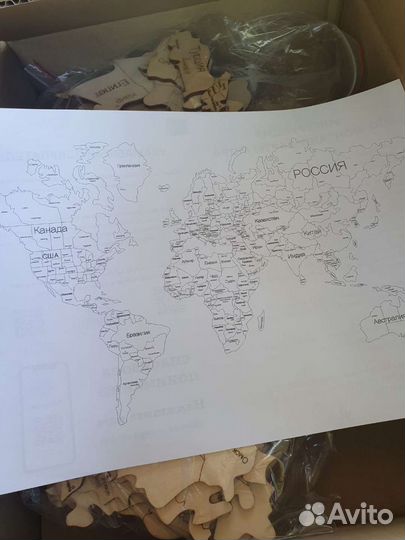 Карта мира из дерева на стену 85/160, декор