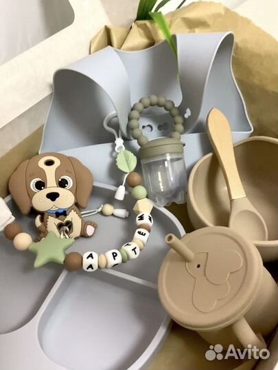 Детская посуда из силикона, именные грызунки