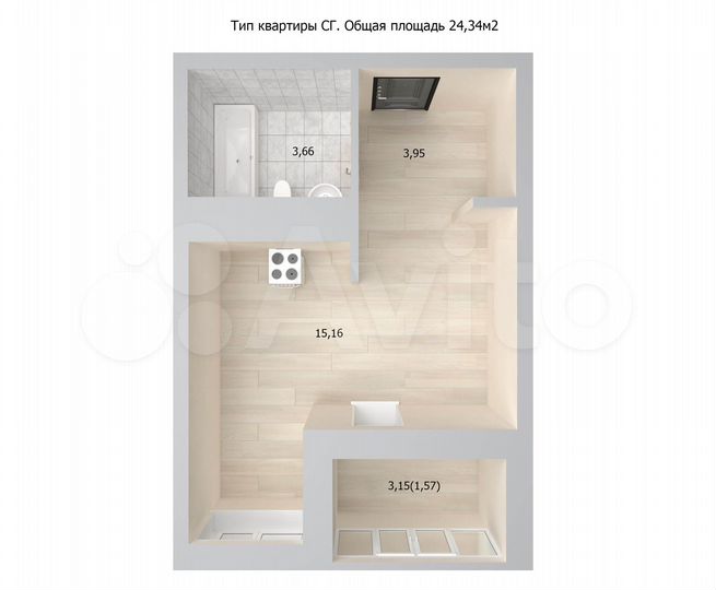 Квартира-студия, 26,5 м², 5/17 эт.