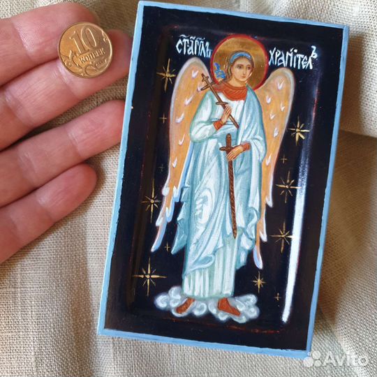 Рукописная миниатюрная икона. Ангел Хранитель