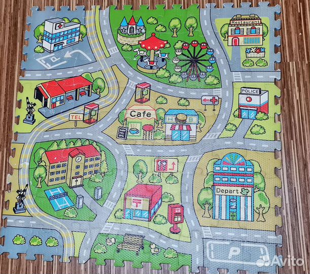 Детский игровой коврик пазл дорога