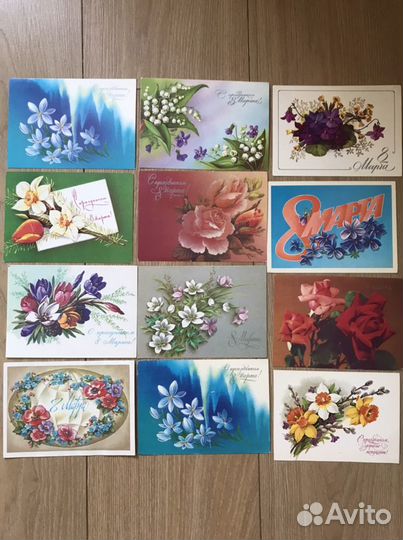 Открытки цветы, 8 марта и др-чистые СССР