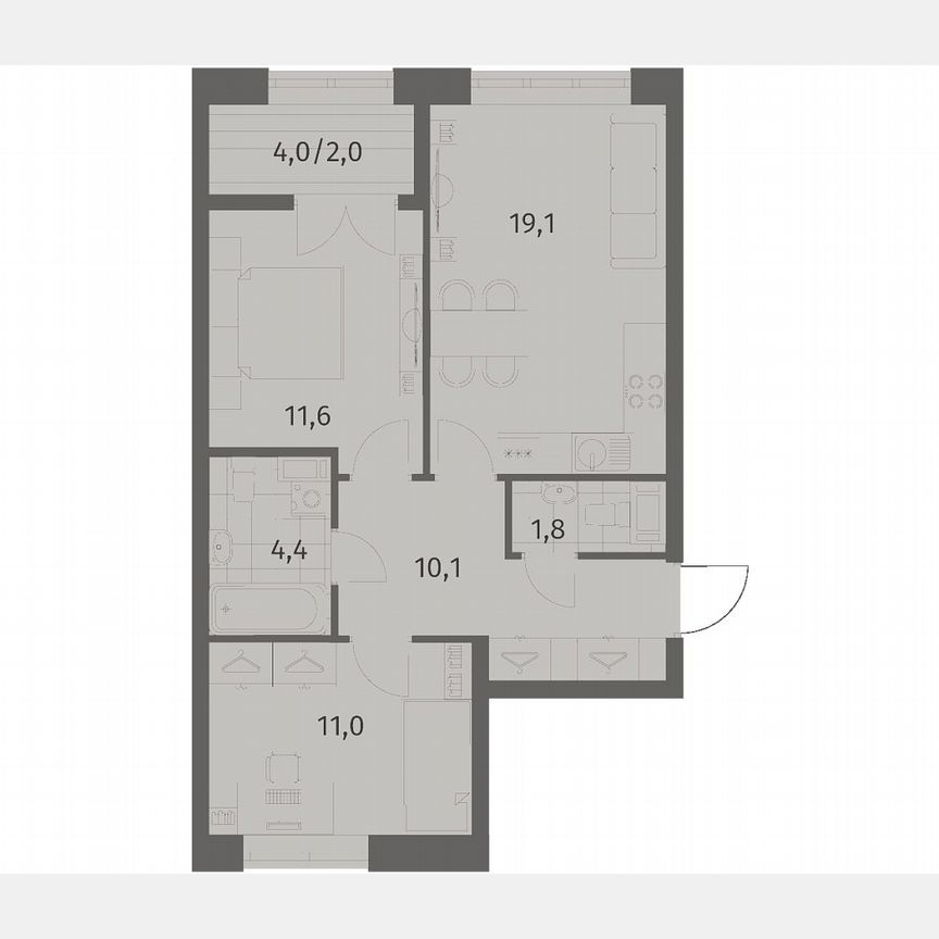 2-к. квартира, 60,1 м², 5/11 эт.