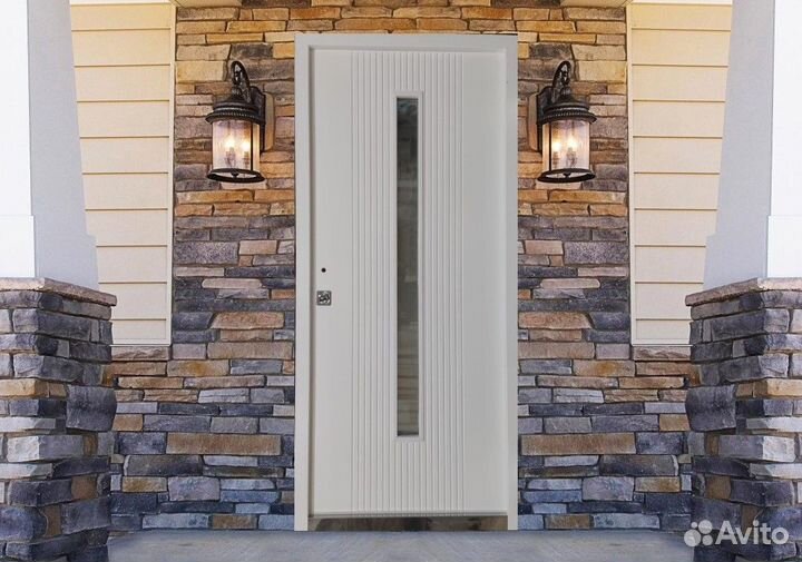 Дверь деревянная входная утеплённая с окном. дс32