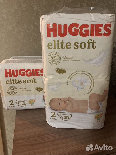 Подгузники Huggies elite soft 2 4-6 кг. 50 штук