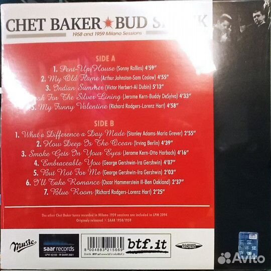 Виниловая пластинка Chet Baker; Shank, Bud - 1958