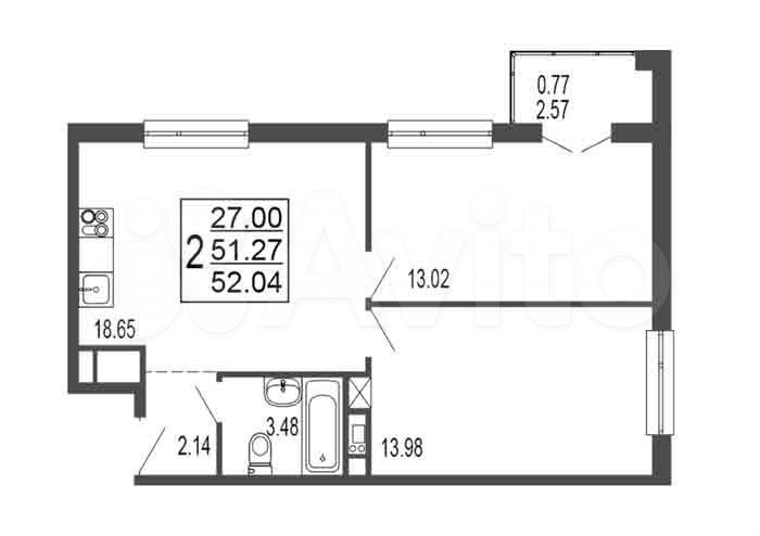 2-к. квартира, 51,3 м², 16/17 эт.