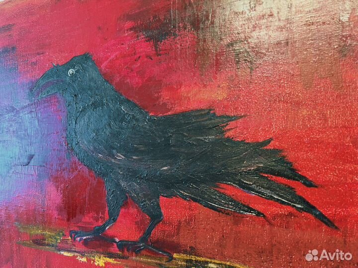 Картина масло «Ворон на красном» 40*50