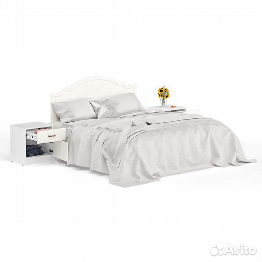 Кровать 1600 Ливерпуль с основанием и двумя тумбами цвет ясень ваниль/белый