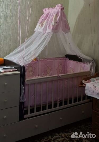 Бортики и балдахин в кроватку для девочки