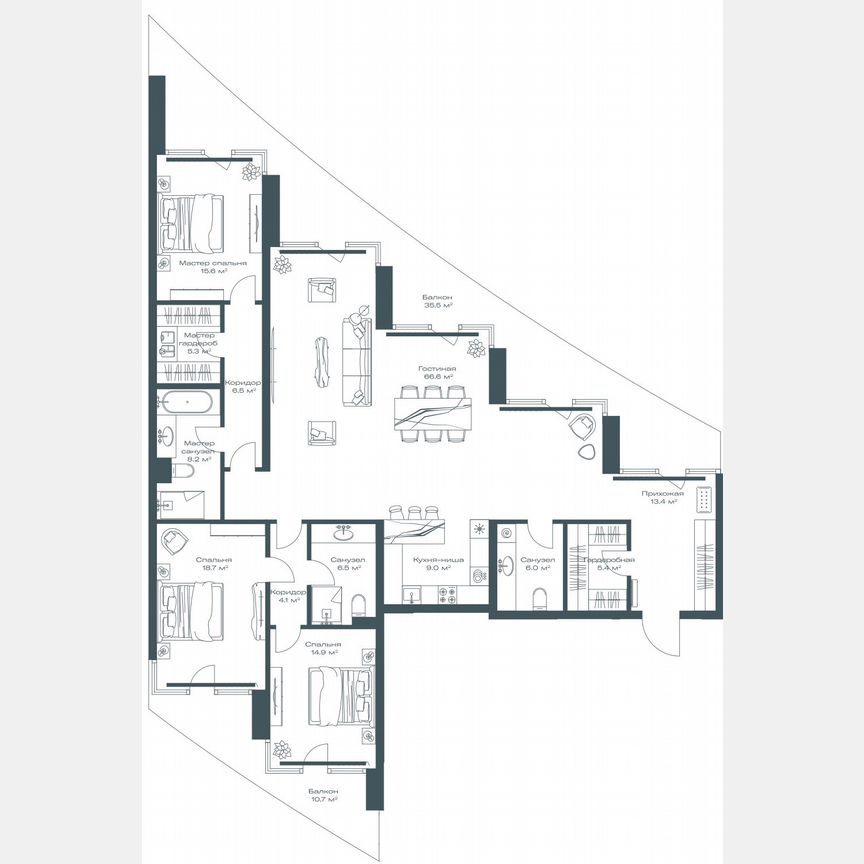 3-к. квартира, 194,1 м², 9/11 эт.