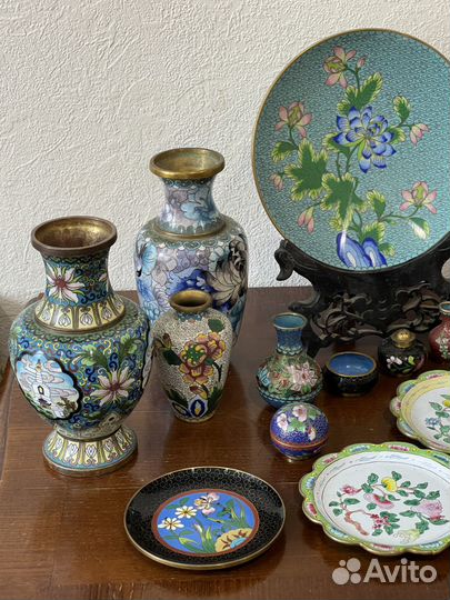 Тарелка блюдце Ваза Эмаль Клуазоне Бронза