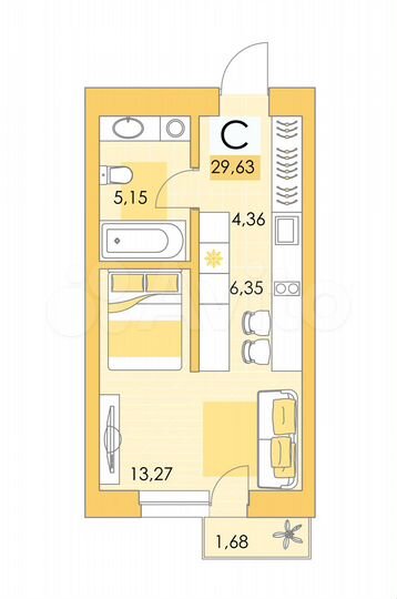 Квартира-студия, 29,6 м², 5/25 эт.