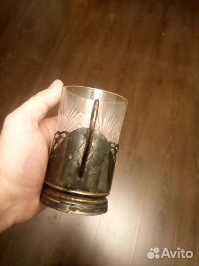 Подстаканник,стакан и царская серебряная ложечка