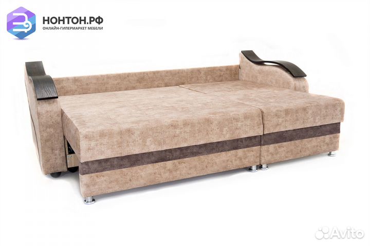 Диван угловой тик-так Милан бежевый / коричневый