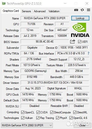 Gigabyte RTX 2060 Super 8Gb