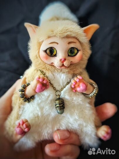 Котик игрушка в смешанной технике