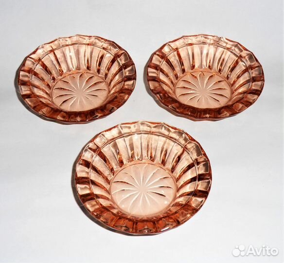 Розетки розовое стекло СССР 60-е г. Винтаж 3 шт