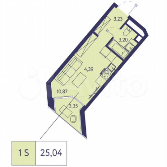 1-к. квартира, 25 м², 2/20 эт.
