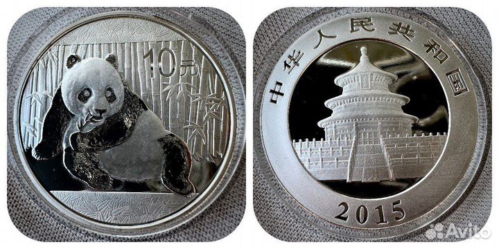 Серебряные монеты Панда унция 10 юаней