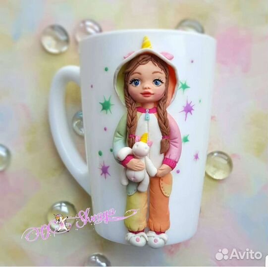 Кружка с декором из полимерной глины