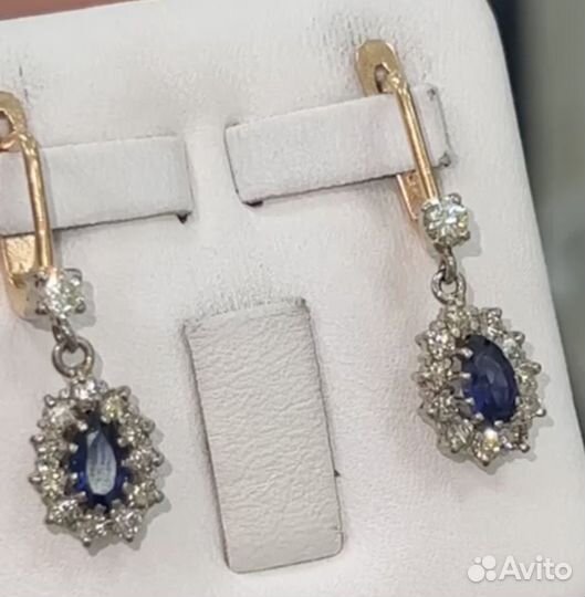 Золотые серьги с бриллиантами и сапфирами 583 пр