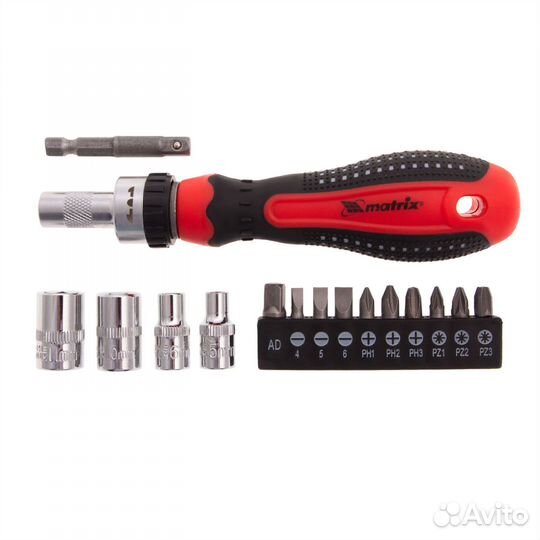 Отвертка реверсивная с набором бит и насадок торце