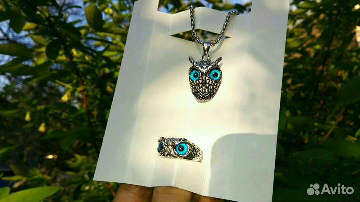Кулон сова + кольцо сова + цепочка