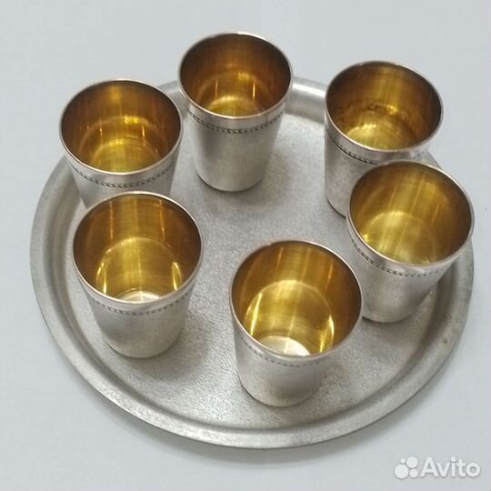 Мельхиоровый набор рюмок на подносе