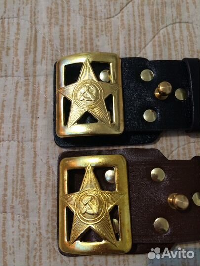 Ремень кожаный с латунной бляхой