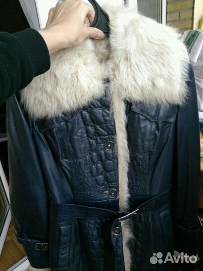 Дубленка синяя кожа + таскана