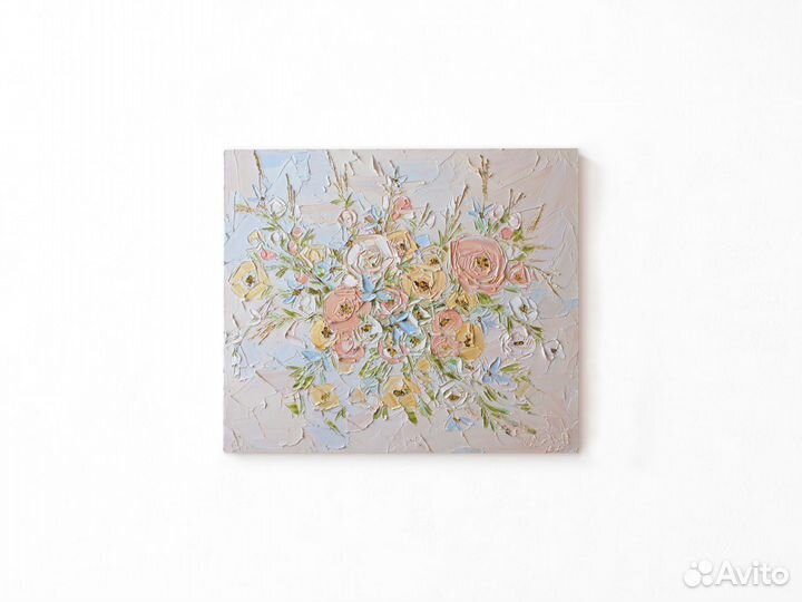 Картина с букетом роз абстрактная текстурная масло