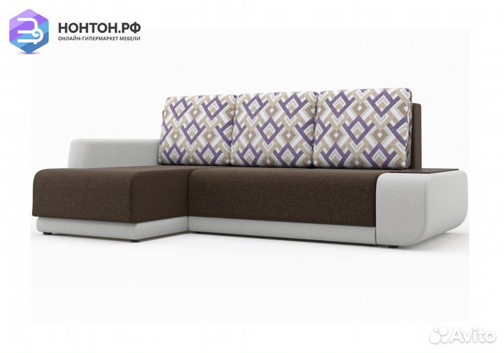 Угловой диван Соло коричневый / белый