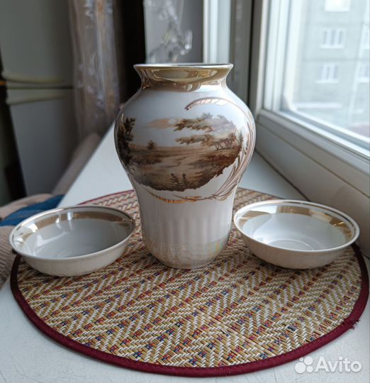 Фарфоровая винтажная ваза Дулево Пейзаж