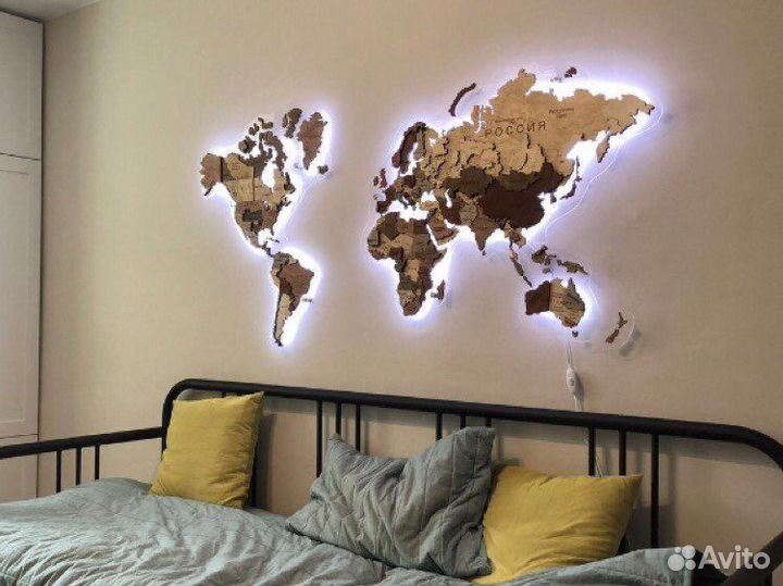 Карта мира из дерева(панно на стену)
