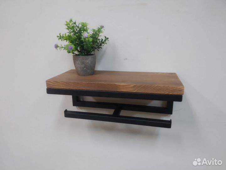 Держатель для туалетной бумаги с полочкой,лофт