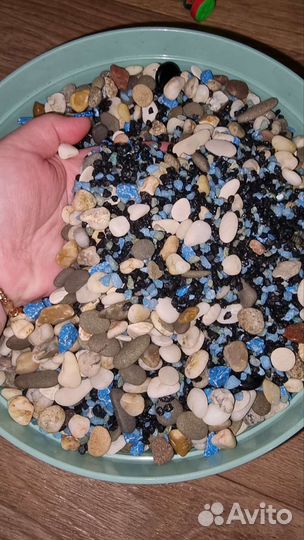 Аквариум с грунтов фильтром и домиками для рыб