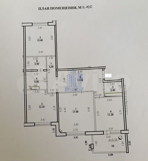 3-к. квартира, 87,3 м², 9/9 эт.