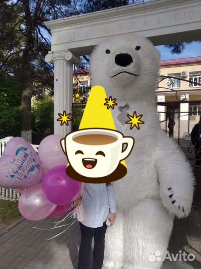 Белый мишка/ ростовая кукла/ танцующий мишка